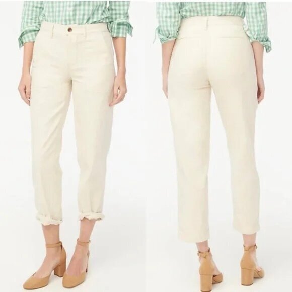 “NWT” J.CREW Cotton Camp Pant in Ecru Women's Size 6 Neutral Preppy Safari BJ493 - Picture 1 of 12